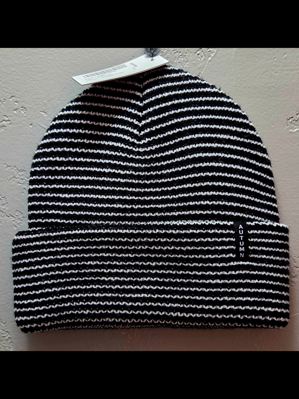 Unisex Black & White Striped Knit Beanie